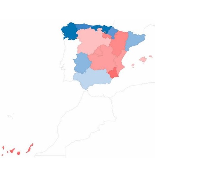 Efecto　Fernwehの記事よりスペイン各地方の降水雨量の地図